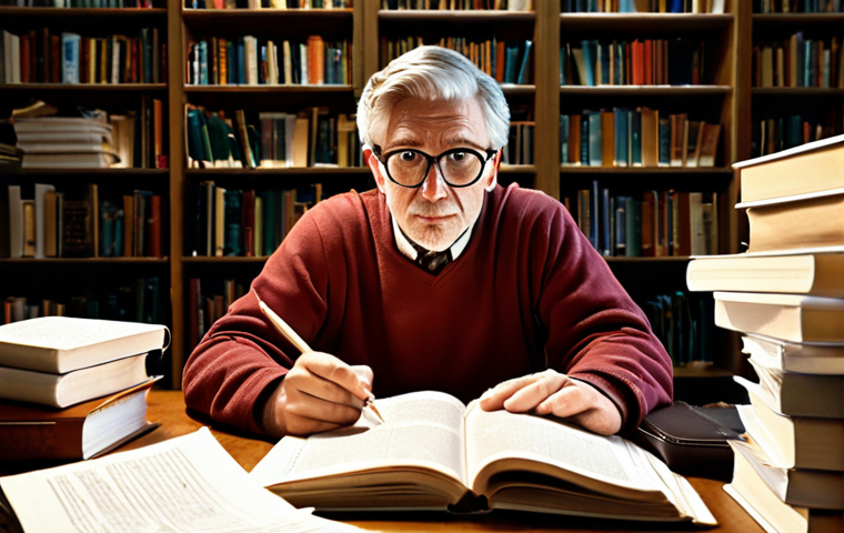 **"A wise, independent academic wearing glasses, sitting at a desk filled with academic papers. Bookshelves overflowing with books in the background. The lighting is soft and warm, conveying intelligence and knowledge."** (This prompt is based on the importance of seeking expert opinions).